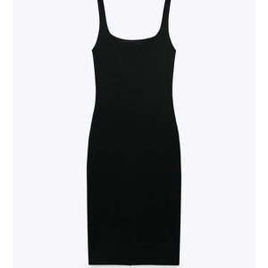 ZARA Black Knit Fitted MIDI Dress in Large